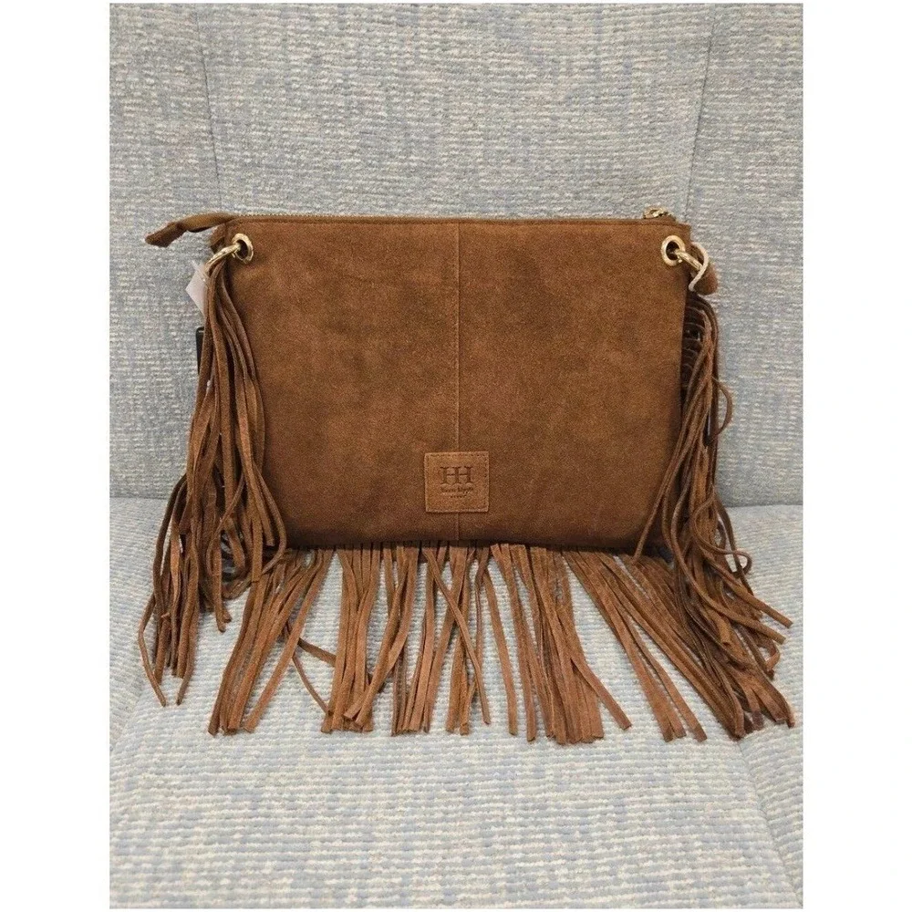 Haute Hippie Style Brown Fringe Crossbody Bag Suede Festival Boho Tassel Bag